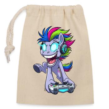 Funkelnder Gaming Pegasus mit Kopfhörer - Verschließbarer Geschenkbeutel aus Baumwolle (14x20cm) - Natur - Vorne