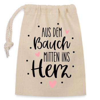 De l’intestin au cœur | Bébés et naissance - Sac cadeau en coton avec cordon (14 x 20 cm) - nature - Devant