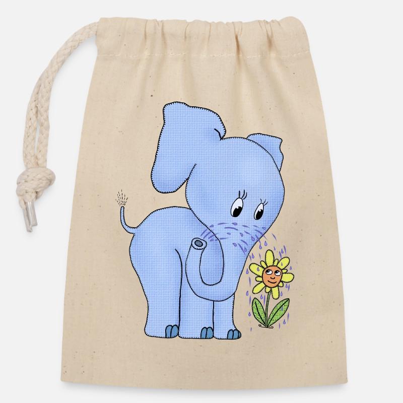 Elefant_und_Blume - Closable cotton gift bag (14x20cm) - nature
