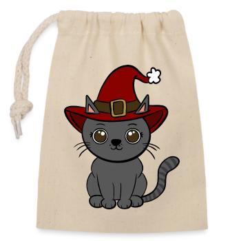 Noël chat - Sac cadeau en coton avec cordon (14 x 20 cm) - nature - Devant