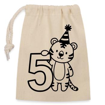 Party-Tiger mit Zahl 5 Cartoon Illustration - Verschließbarer Geschenkbeutel aus Baumwolle (14x20cm) - Natur - Vorne