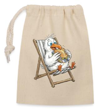 Mouette gastronomique sur une chaise de plage avec des sandwichs au poisson - Sac cadeau en coton avec cordon (14 x 20 cm) - nature - Devant