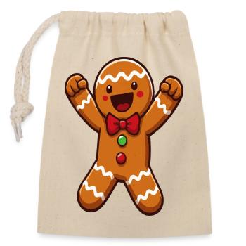 Joyeux dessin animé de Noël du Bonhomme en pain d’épices - Sac cadeau en coton avec cordon (14 x 20 cm) - nature - Devant