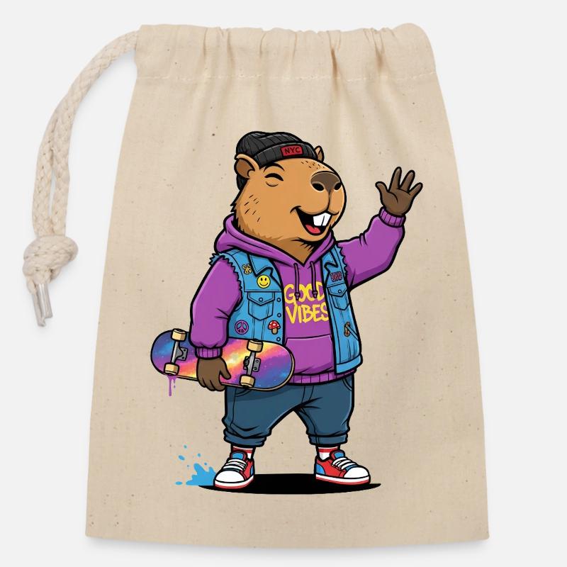 Beaver Skate Vibes Pullover Hoodie - Closable cotton gift bag (14x20cm) - nature
