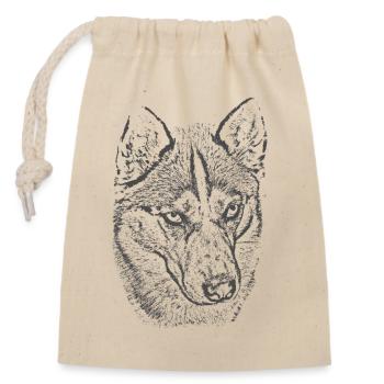 Wolfsblick Graustufen Illustration - Verschließbarer Geschenkbeutel aus Baumwolle (14x20cm) - Natur - Vorne