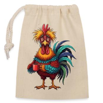 Vivid Rooster with Coffee Cup - Closable cotton gift bag (14x20cm) - nature - Front
