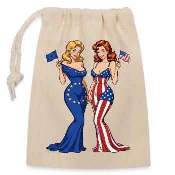 Patriotisches Duo EU vs. USA - Verschließbarer Geschenkbeutel aus Baumwolle (14x20cm) - Natur - Vorne