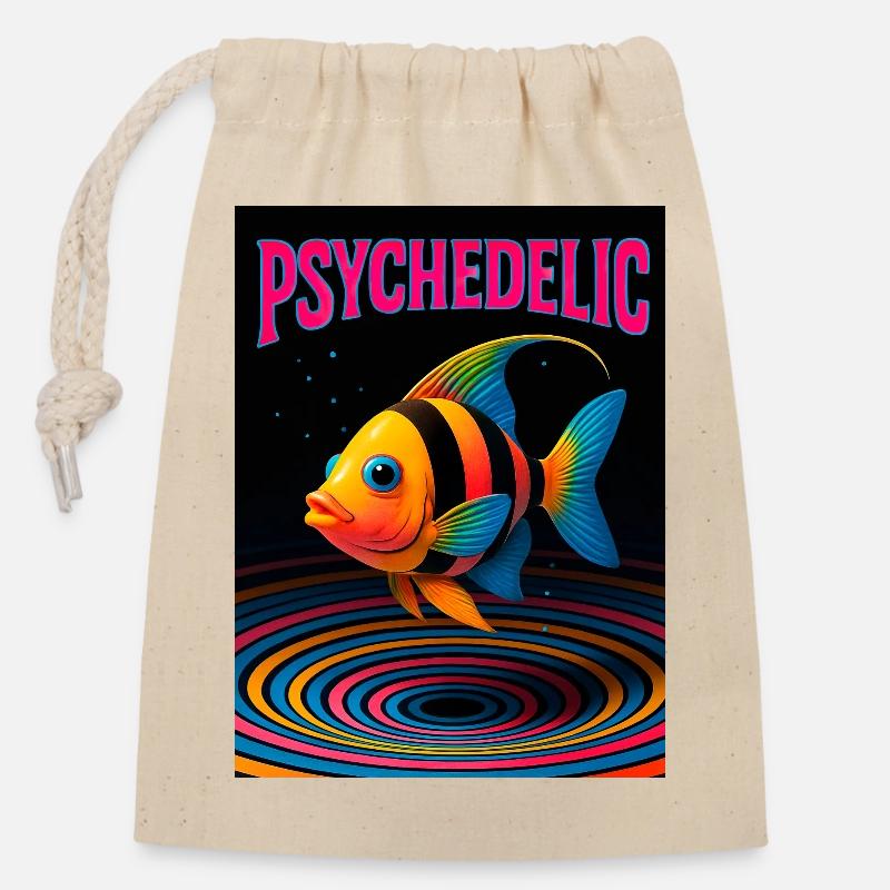 Psychedelic Fish in Spirals - Closable cotton gift bag (14x20cm) - nature