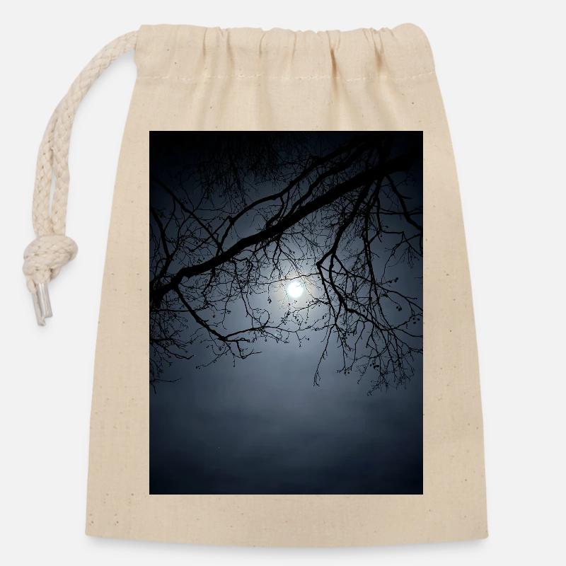 Mondlicht-Silhouette mit Ästen - Verschließbarer Geschenkbeutel aus Baumwolle (14x20cm) - Natur