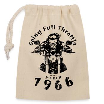 60. Geburtstag Going Full Throttle Since 03/1966 - Verschließbarer Geschenkbeutel aus Baumwolle (14x20cm) - Natur - Vorne