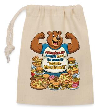 Phase de masse permanente : Ours avec pizza - Sac cadeau en coton avec cordon (14 x 20 cm) - nature - Devant