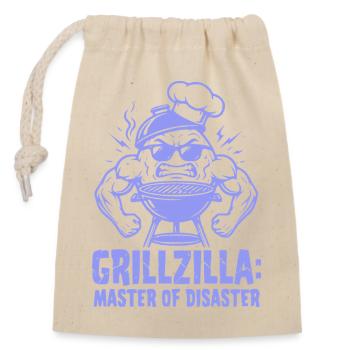 BBQ Grillmeister GRILLZILLA, lustiges BBQ Shirt - Verschließbarer Geschenkbeutel aus Baumwolle (14x20cm) - Natur - Vorne