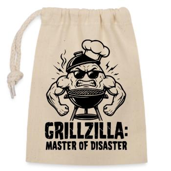 BBQ Grillmeister GRILLZILLA, lustiger BBQ Hoodie - Verschließbarer Geschenkbeutel aus Baumwolle (14x20cm) - Natur - Vorne