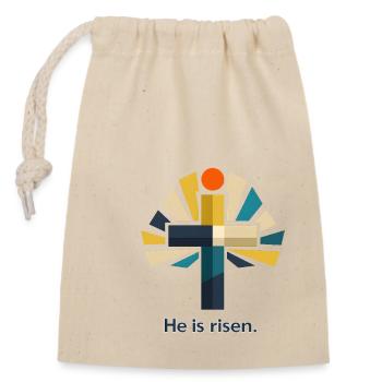 Resurrection He is Risen Easter Jesus - Closable cotton gift bag (14x20cm) - nature - Front