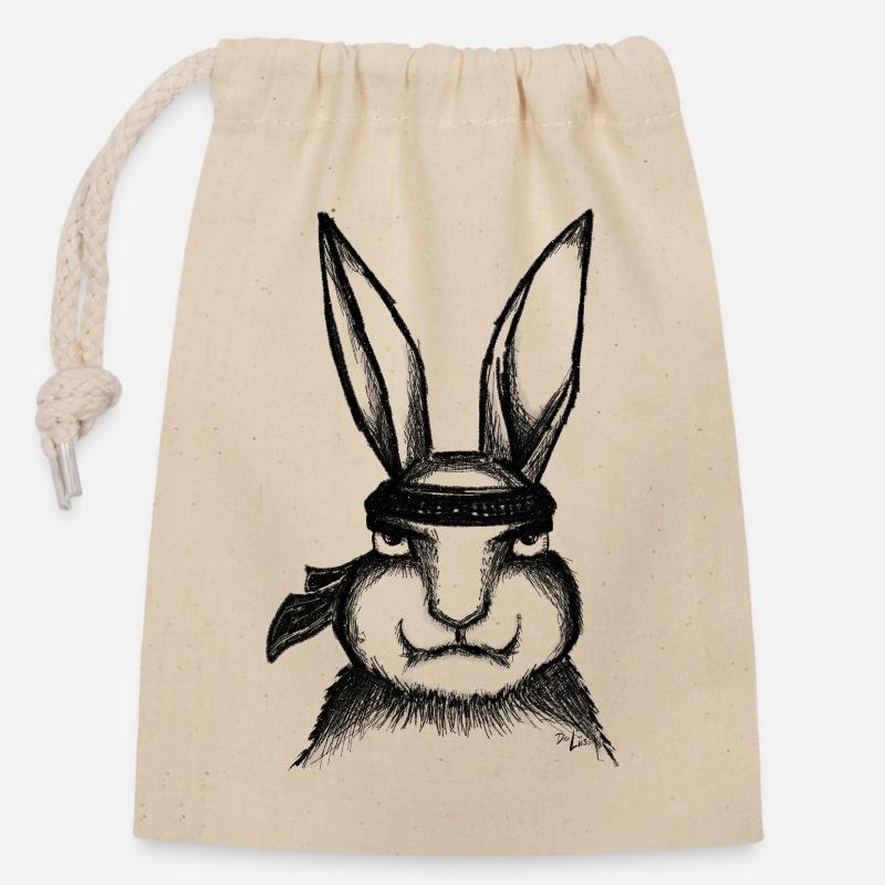 Karaté Lapin - Sac cadeau en coton avec cordon (14 x 20 cm) - nature