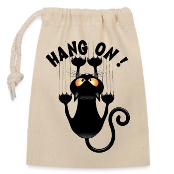 "HANG ON !" Funny Cat Meme Hanging on - Closable cotton gift bag (14x20cm) - nature - Front