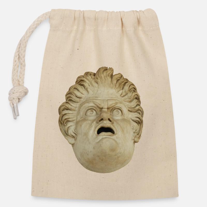 Kopf des Odysseus Steinmaske - Verschließbarer Geschenkbeutel aus Baumwolle (14x20cm) - Natur