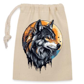 Wolf Mond - Verschließbarer Geschenkbeutel aus Baumwolle (14x20cm) - Natur - Vorne