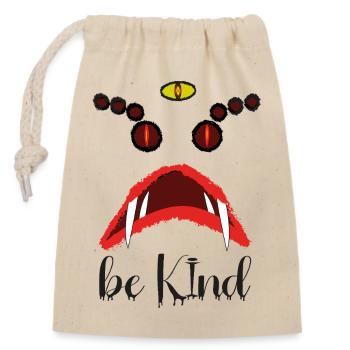 Sei freundlich – Gruseliges Red Eyes Horror-Design - Verschließbarer Geschenkbeutel aus Baumwolle (14x20cm) - Natur - Vorne