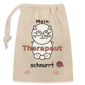 MEIN THERAPEUT SCHNURRT - Verschließbarer Geschenkbeutel aus Baumwolle (14x20cm) - Natur - Vorne