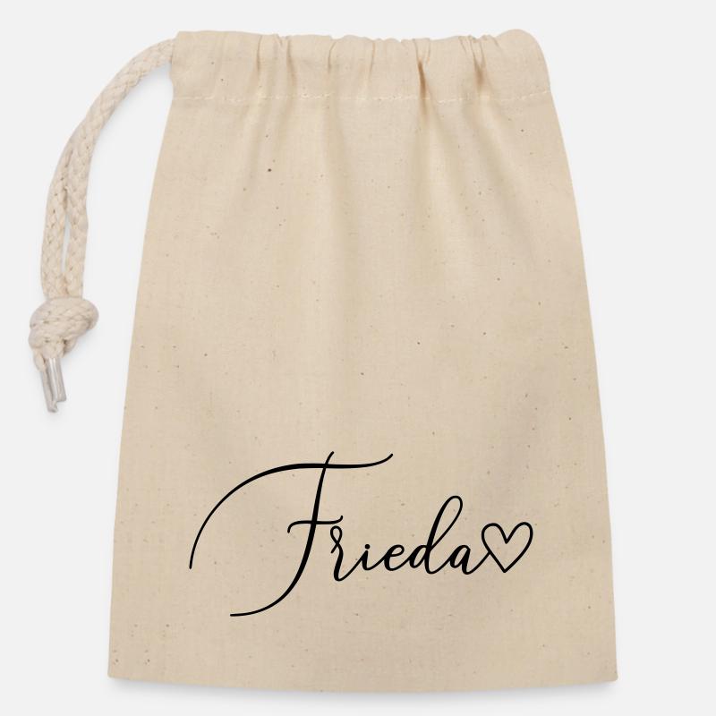 Frieda Name Vorname Mädchen - Verschließbarer Geschenkbeutel aus Baumwolle (14x20cm) - Natur