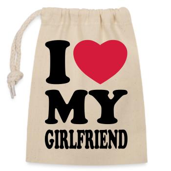 I love my girlfriend - Ich liebe meine Freundin - Verschließbarer Geschenkbeutel aus Baumwolle (14x20cm) - Natur - Vorne