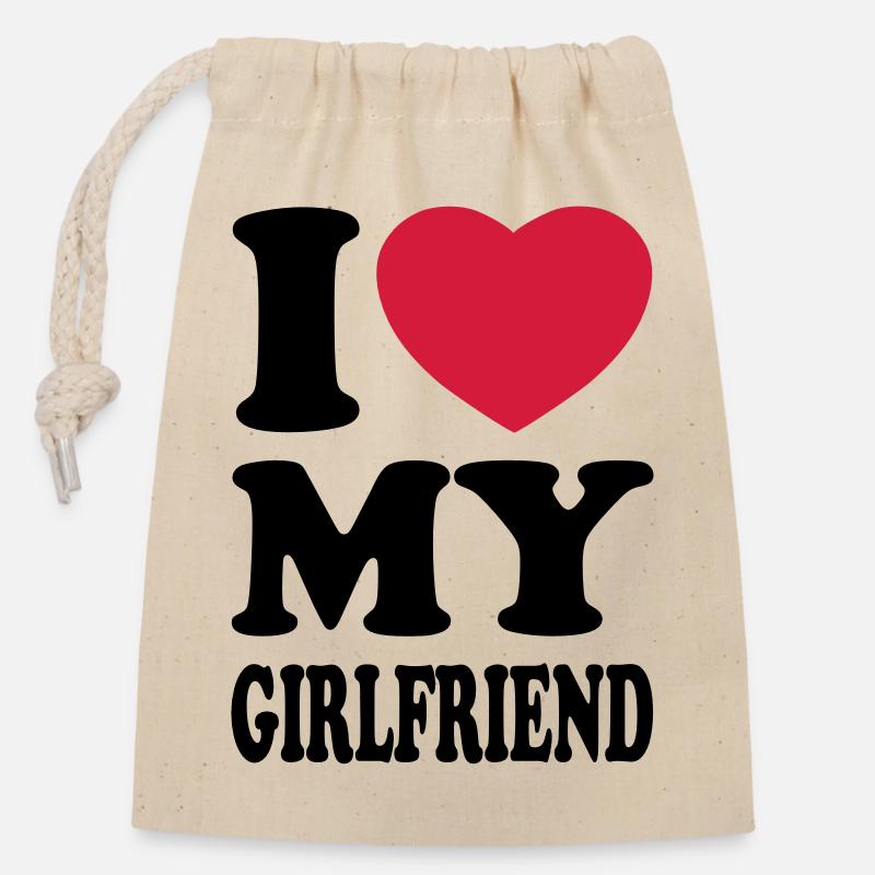 I love my girlfriend - Closable cotton gift bag (14x20cm) - nature