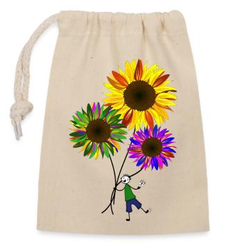 Tournesol bonhomme allumette fleurs jardin - Sac cadeau en coton avec cordon (14 x 20 cm) - nature - Devant