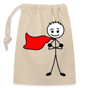 Garçon héros à la cape rouge - Sac cadeau en coton avec cordon (14 x 20 cm) - nature - Devant