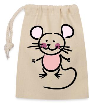 Maus - Verschließbarer Geschenkbeutel aus Baumwolle (14x20cm) - Natur - Vorne