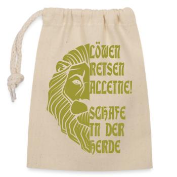 Löwen Reisen Alleine ! - Verschließbarer Geschenkbeutel aus Baumwolle (14x20cm) - Natur - Vorne