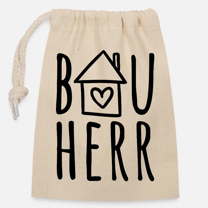 Bauherr Haus bauen Baustelle Eigenheim Hausbau - Verschließbarer Geschenkbeutel aus Baumwolle (14x20cm) - Natur