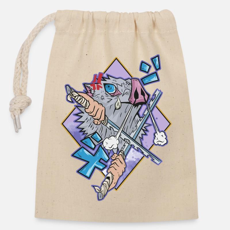 Inosuke kimetsu - Sac cadeau en coton avec cordon (14 x 20 cm) - nature