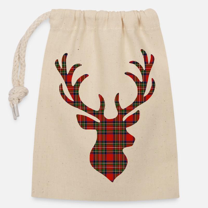 Rot-Tartan-Hirsch - Verschließbarer Geschenkbeutel aus Baumwolle (14x20cm) - Natur