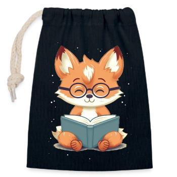 Lesender Fuchs - Verschließbarer Geschenkbeutel aus Baumwolle (14x20cm) - Navy - Vorne