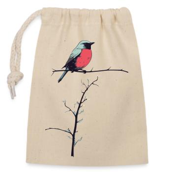 Farbenfroher Vogel auf Winterast - Verschließbarer Geschenkbeutel aus Baumwolle (14x20cm) - Natur - Vorne