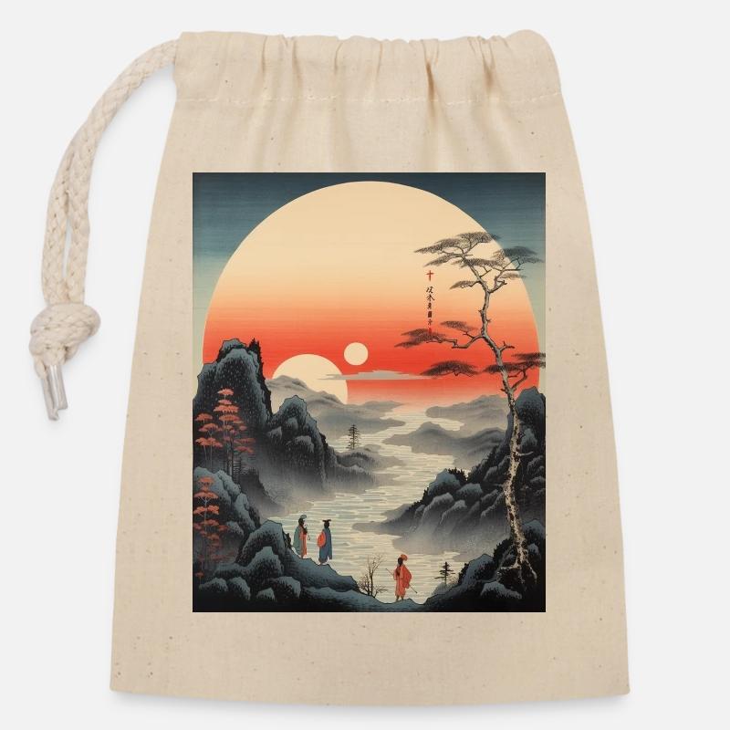 Ukiyo-e Sunset - Closable cotton gift bag (14x20cm) - nature