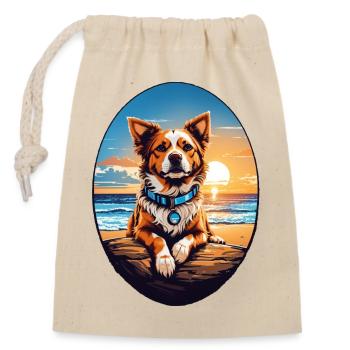 Chien sur la plage - Sac cadeau en coton avec cordon (14 x 20 cm) - nature - Devant
