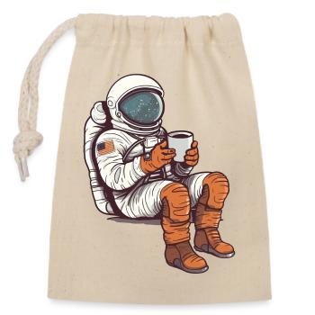 Astronaut Holding Coffee Funny Space Lover - Closable cotton gift bag (14x20cm) - nature - Front
