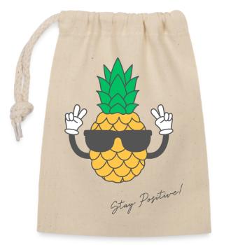 Pineapple "positive Vibes" - Verschließbarer Geschenkbeutel aus Baumwolle (14x20cm) - Natur - Vorne