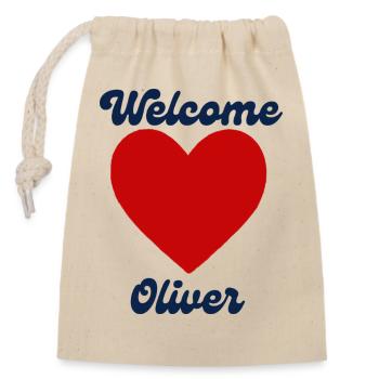 Oliver willkommen - Verschließbarer Geschenkbeutel aus Baumwolle (14x20cm) - Natur - Vorne
