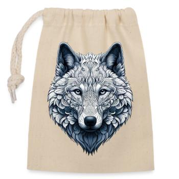 Wolf mit Mandalas verziert - Verschließbarer Geschenkbeutel aus Baumwolle (14x20cm) - Natur - Vorne