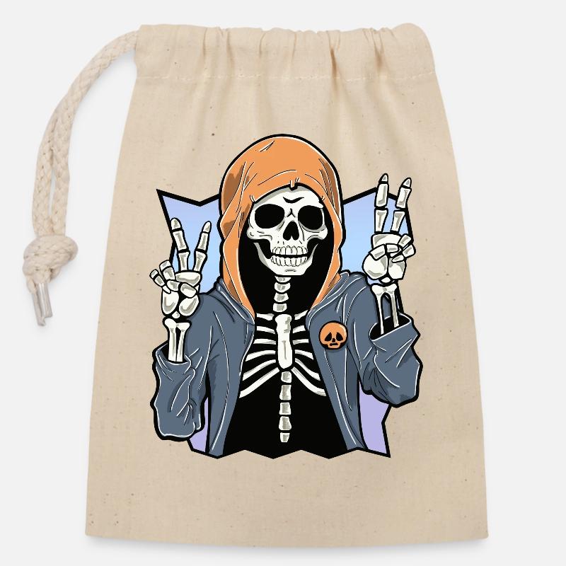 Skeleton with Hoodie - Verschließbarer Geschenkbeutel aus Baumwolle (14x20cm) - Natur