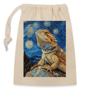 Bearded Dragons, Lizards, Van Gogh, Starry Night - Closable cotton gift bag (14x20cm) - nature - Front