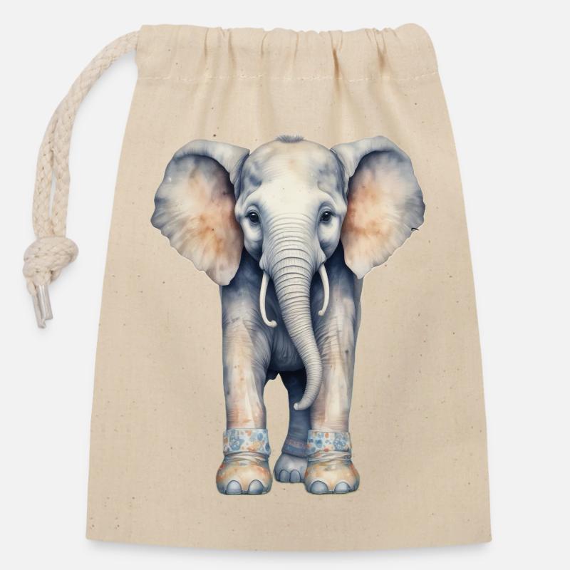 Elephant with Colorful Boots - Verschließbarer Geschenkbeutel aus Baumwolle (14x20cm) - Natur