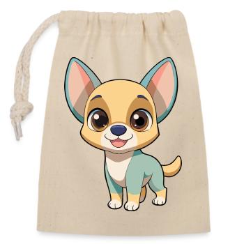 Entzückender Chiwawa-Cartoon mit großen Augen - Verschließbarer Geschenkbeutel aus Baumwolle (14x20cm) - Natur - Vorne