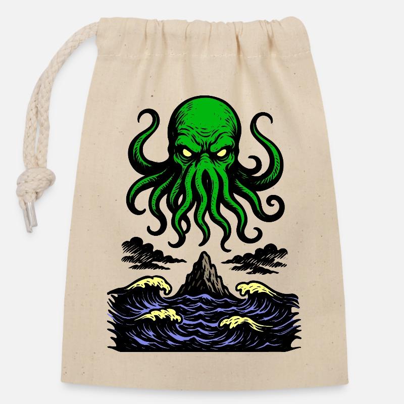 Cthulhu Rétro 2 - Sac cadeau en coton avec cordon (14 x 20 cm) - nature