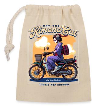 Kimono Girl Cat fährt Motorrad japanisch - Verschließbarer Geschenkbeutel aus Baumwolle (14x20cm) - Natur - Vorne