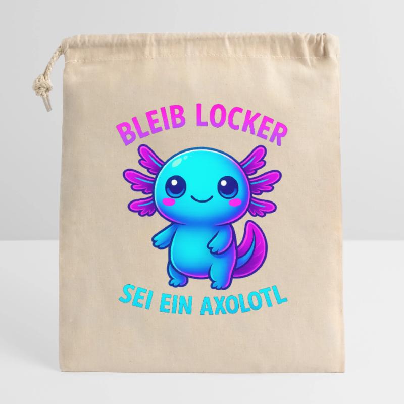 Bleib locker sei ein Axolotl | Neon Spruch Design Verschließbarer Geschenkbeutel aus Baumwolle (14x20cm)