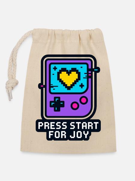 Press Start for Joy - Verschließbarer Geschenkbeutel aus Baumwolle (14x20cm) - Natur